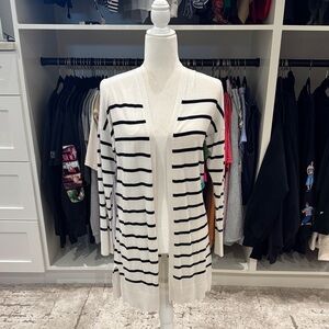 a new day Cream and Black Striped Open-Front Cardigan